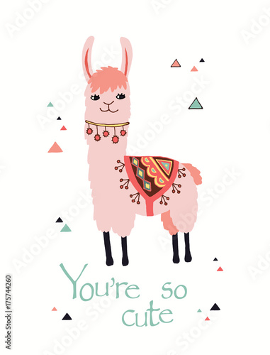 Plakat Ilustracja wektorowa ładny Lama