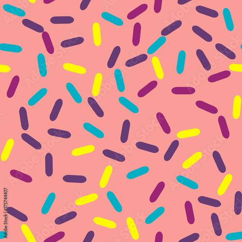 Festival seamless pattern with confetti or donut's glaze, sprinkles. Repeating background, vector illustration 