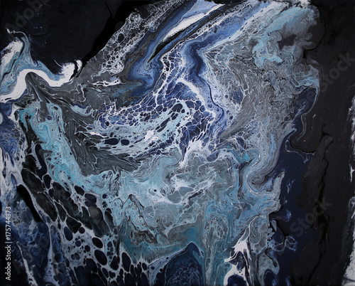 Blue, Black, and White Fluid Acrylic Abstract Art Painting Marbled Background Pattern Graphic Resource