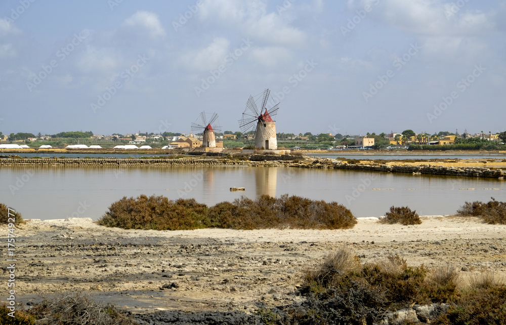 Windmills at the Salt Lake in the Natural Reserve of the Stagnone Islands