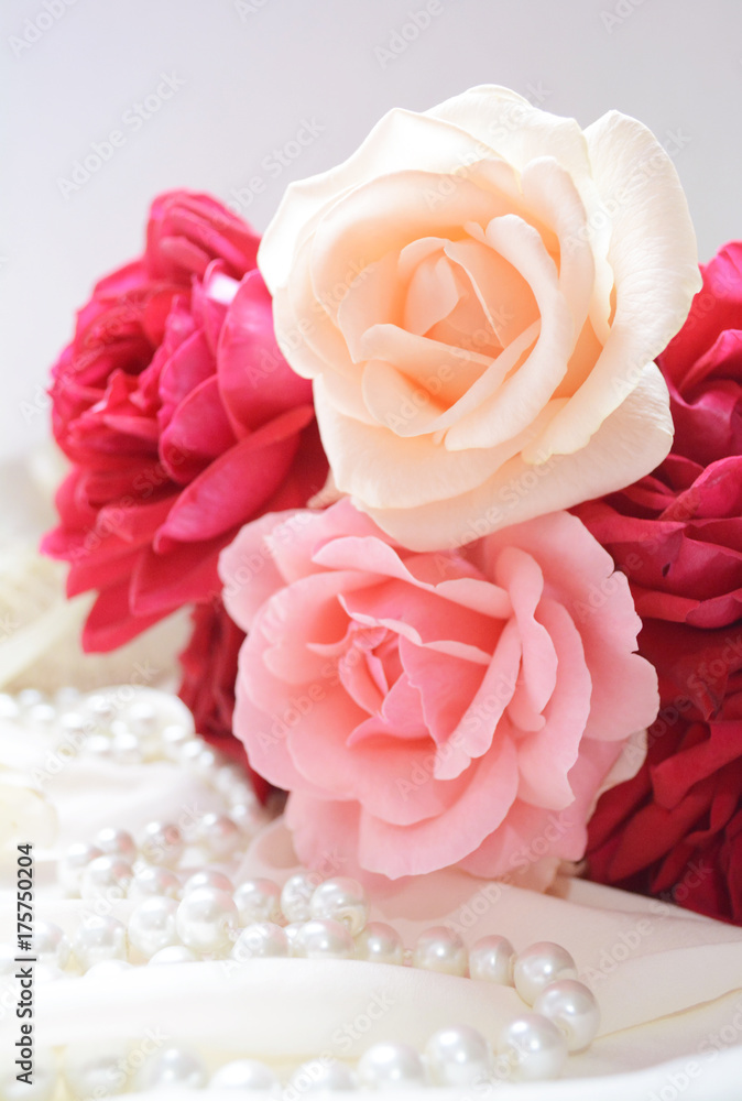 Φωτογραφία wedding bouquet,  bouquet of roses of different colors and varieties on a soft d