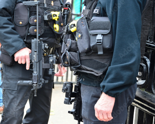 Armed policemen London.