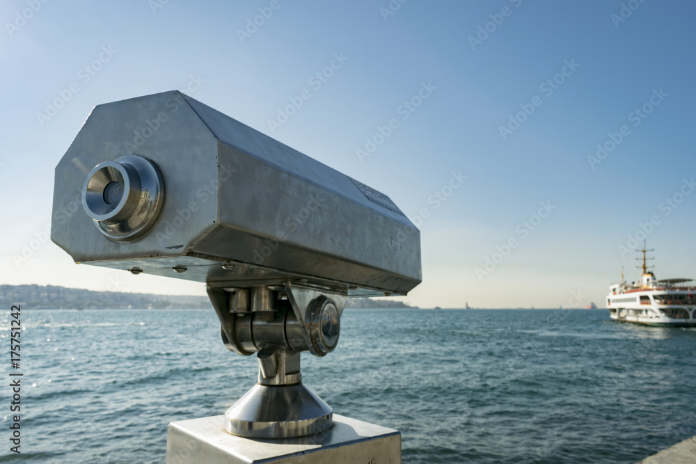 Coin Operated Viewfinder with Istanbul Bosphorus in View Coin Operated Viewfinder with Istanbul Bosphorus in View