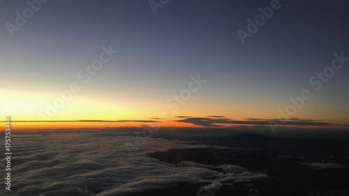 Sunset over the sea of clouds from the plane