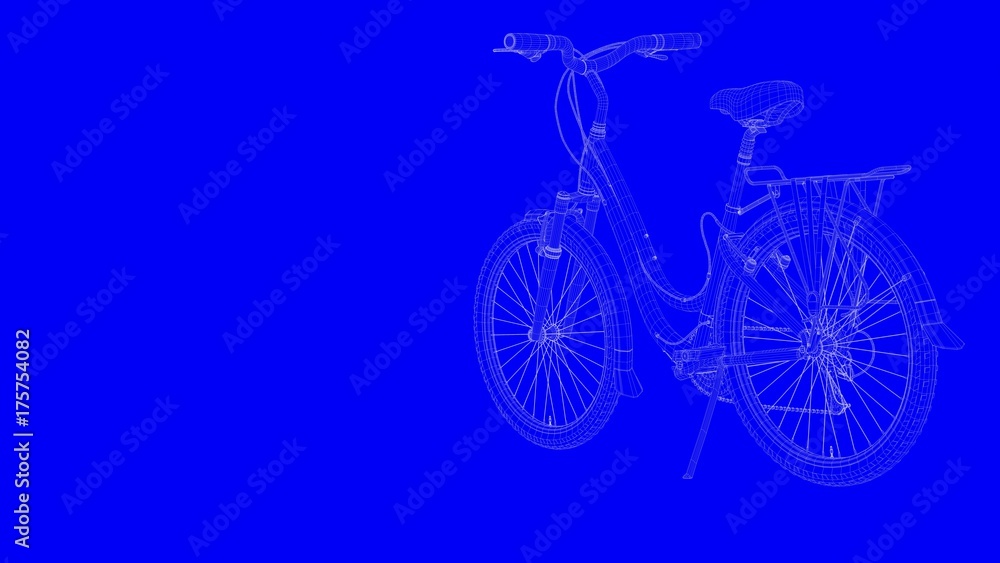 Fototapeta premium 3d rendering of a blue print bike in white lines on a blue background