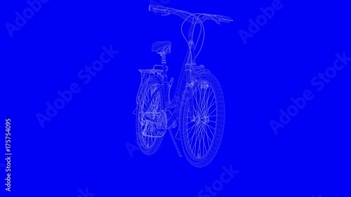 3d rendering of a blue print bike in white lines on a blue background