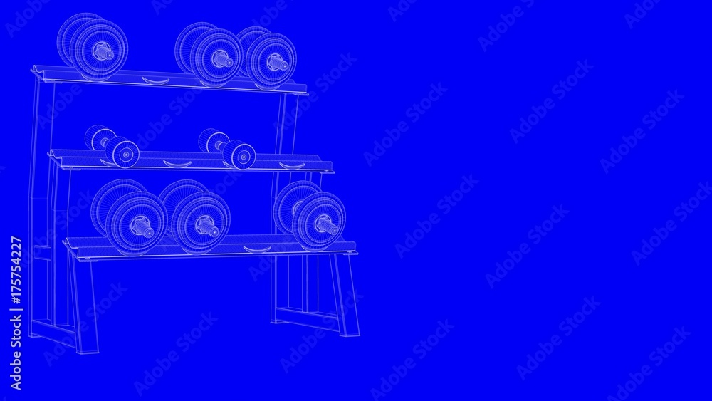 Obraz premium 3d rendering of a blueprint gym equipments in white lines on a blue background
