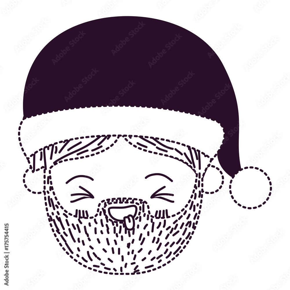 santa claus man kawaii face eyes closed and tongue out expression with hat on dotted monochrome silhouette santa claus man kawaii face eyes closed and tongue out expression with hat on dotted monochrome silhouette