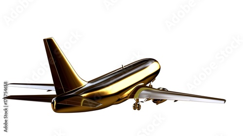 3d rendering of a golden airplane on isolated on a white background