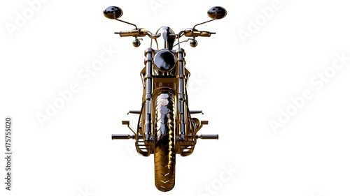3d rendering of a golden motorcycle on isolated on a white background