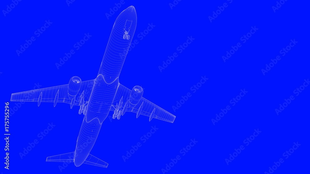 3d rendering of a blue print airplane in white lines on a blue background 3d rendering of a blue print airplane in white lines on a blue background