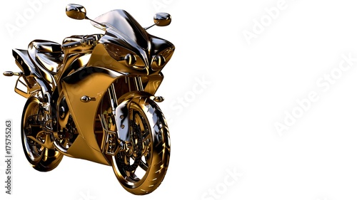 3d rendering of a golden motorcycle on isolated on a white background