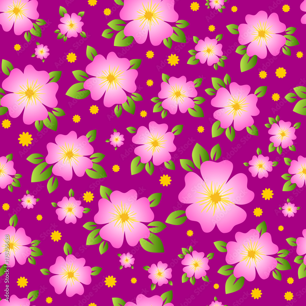 Seamless pattern for paper, textiles. Seamless pattern with pink and yellow flowers.