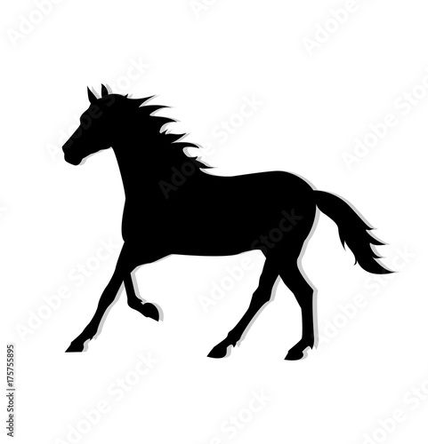 Black silhouette of a running horse on a white background