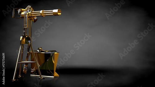 3d rendering of a golden shooting gun on a dark background
