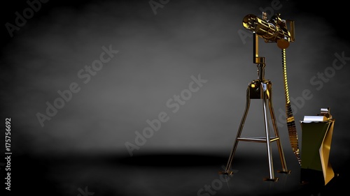 3d rendering of a golden shooting gun on a dark background