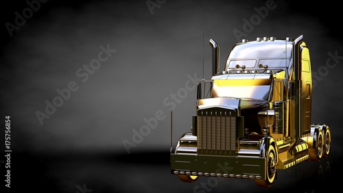 3d rendering of a golden truck on a dark background