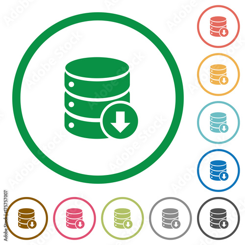 Database down flat icons with outlines