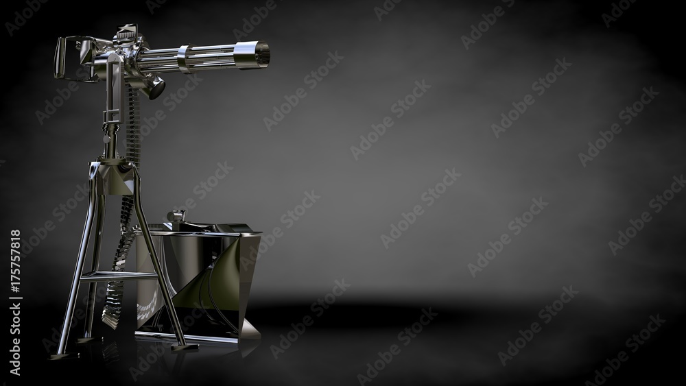 3d rendering of a metalic reflective shoot gun on a dark background