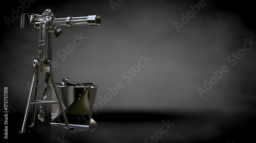 3d rendering of a metalic reflective shoot gun on a dark background