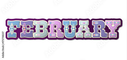 February, illustrated name of calendar month, illustration