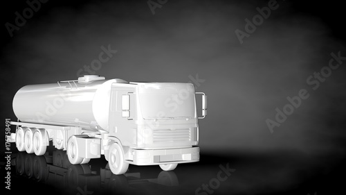 3d rendering of a white reflective truck on a dark background
