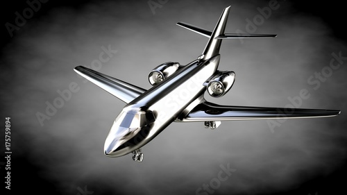 3d rendering of a metalic reflective airplane on a dark background