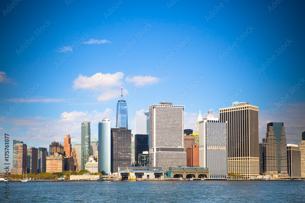 New York City skyline with view of Financial District in lower Manhattan