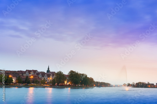 Fototapeta Naklejka Na Ścianę i Meble -  Evening panorama of Elk city. Masuria, Poland.