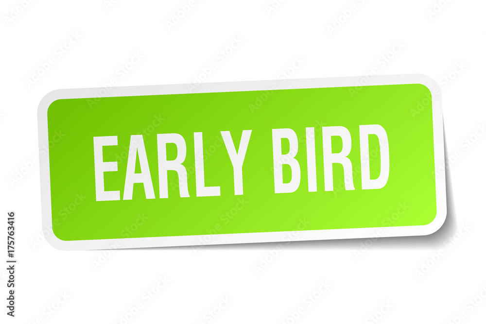 early bird square sticker on white early bird square sticker on white