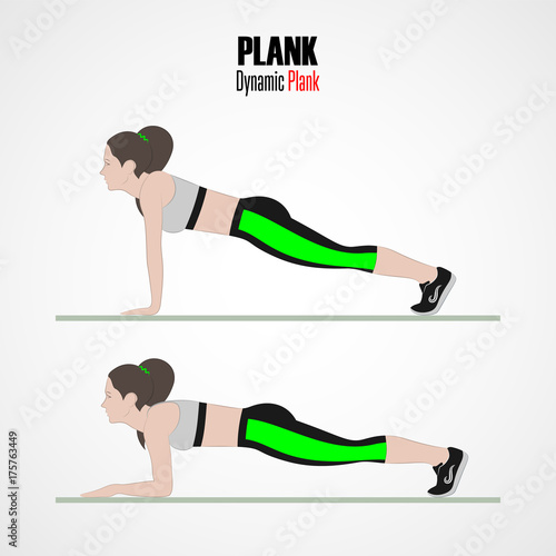 Sport exercises. Exercises with free weight. Dynamic plank. Illustration of an active lifestyle.