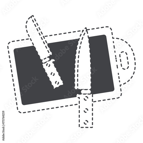 chopping board and knives black silhouette and dotted contour