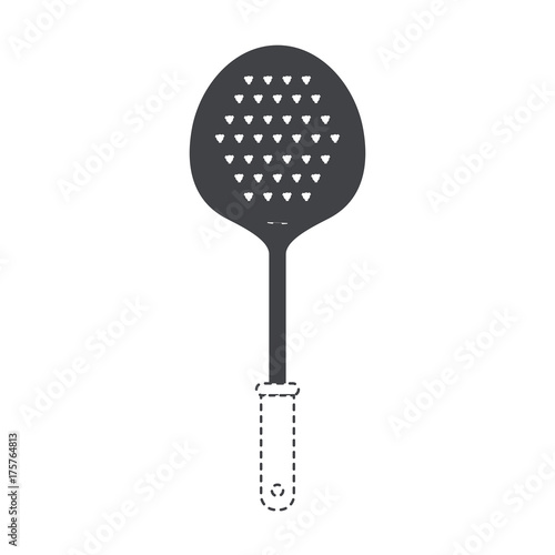 frying spoon utensil black silhouette and dotted contour