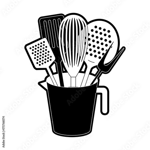 jar with kitchen utensils black silhouette
