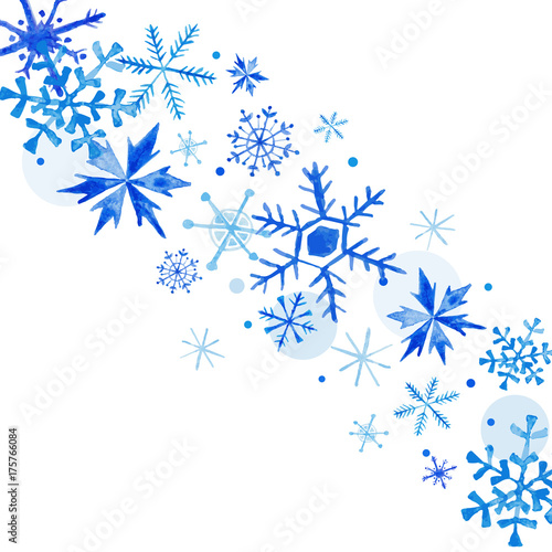 Watercolor Snowflakes Winter Background, Happy New Year Greeting Card, Christmas Invitation in vector