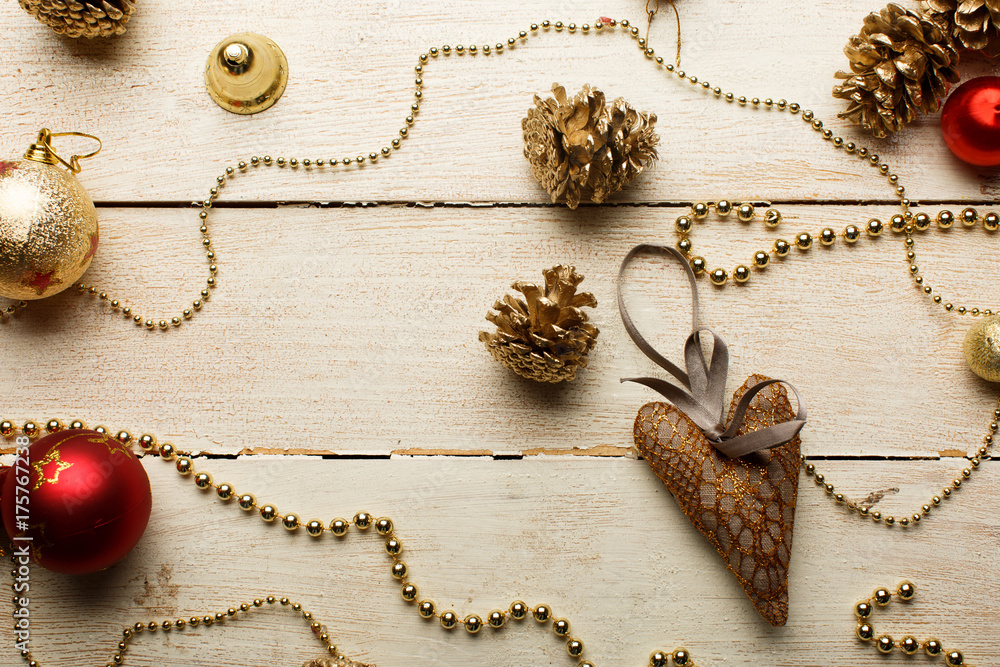 Christmas decoration on light wooden background Christmas decoration on light wooden background