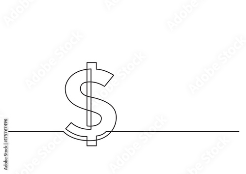 one line drawing of isolated vector object - dollar sign