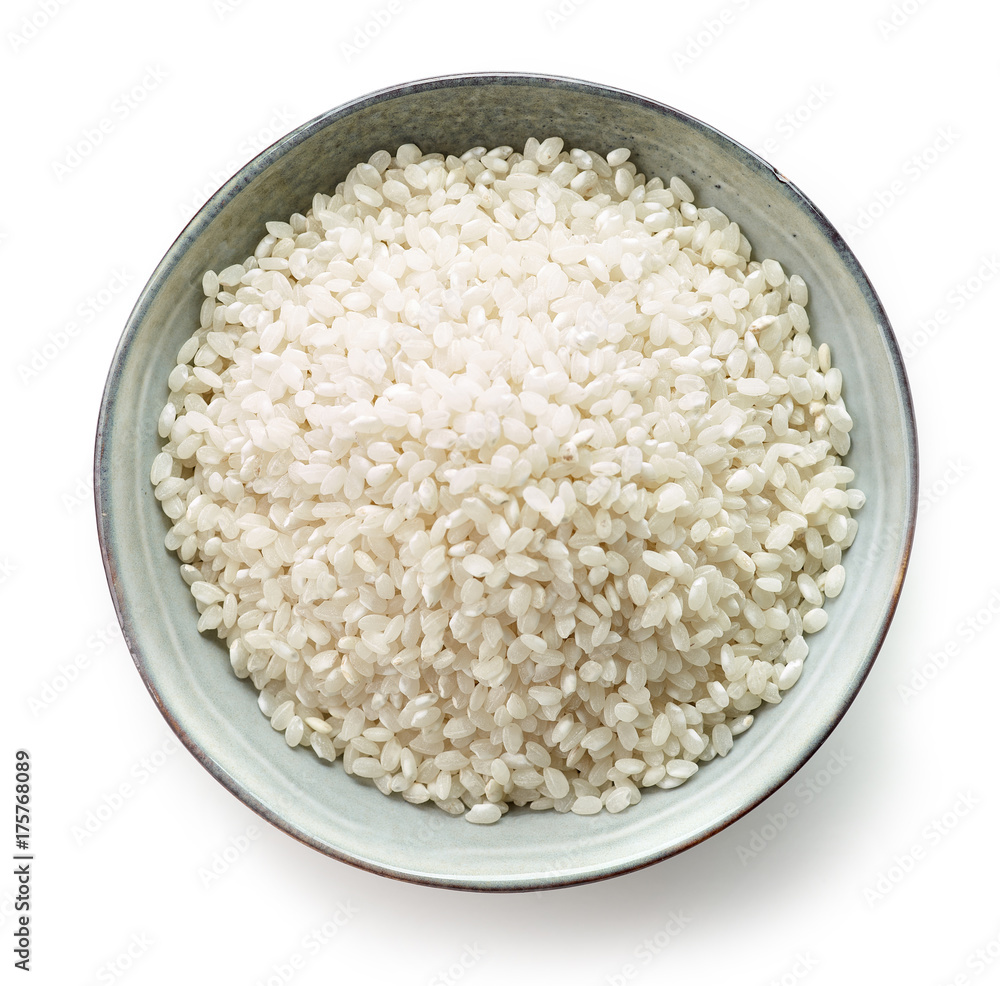Bowl of raw round rice Bowl of raw round rice