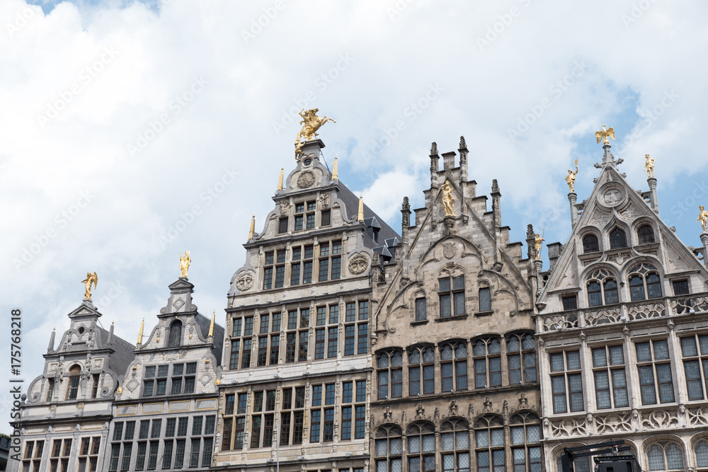 Beautiful 16th Century Dutch-inspired architecture that surrounds the Grote Markt in the City Centre of Antwerp, Belgium. Belgium vernacular architecture from the 16th century.