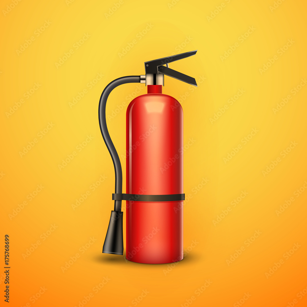 Fire extinguisher protection isolated. Red fire extinguisher emergency danger