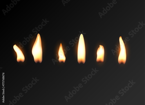Candle fire flame isolated. Realistic candle bright flame decoration on black