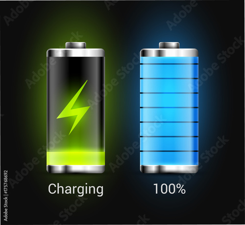 Battery charge energy power icon. Vector battery recharge design technology