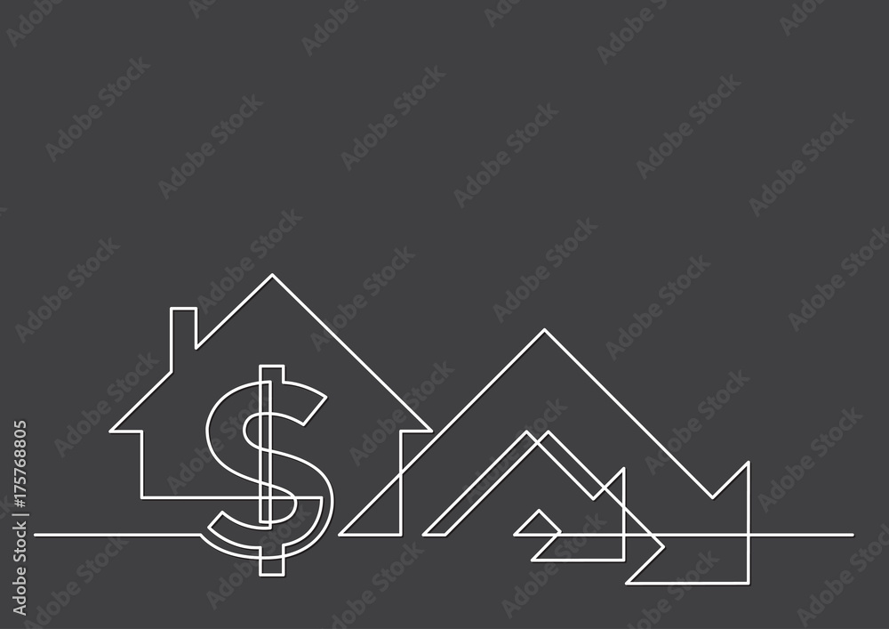 one line drawing of isolated vector object - dollar sign and real estate value one line drawing of isolated vector object - dollar sign and real estate value