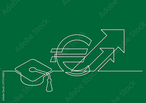 one line drawing of isolated vector object - growing cost of education in euro