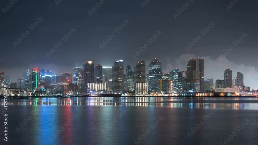 San Diego Skyline Time Lapse Reflected on Ocean