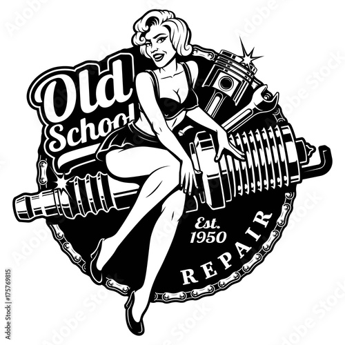 Spark Plug Pin Up Girl (monochrme version)