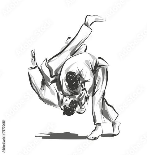 Vector line sketch fighting judo