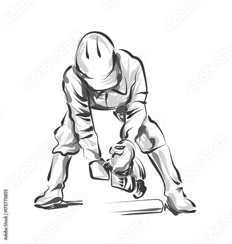 Vector line sketch construction worker