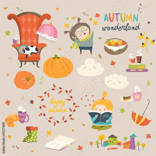 Cartoon autumn set