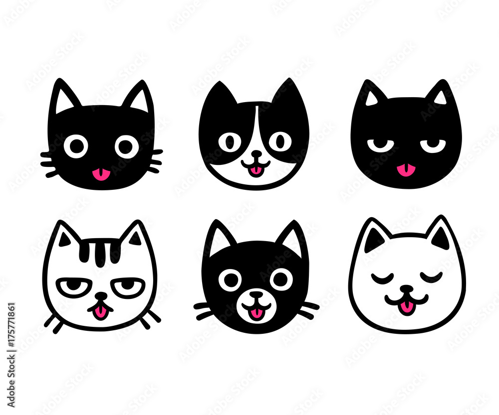 Cute cartoon cats sticking out tongue Stock Vector | Adobe Stock